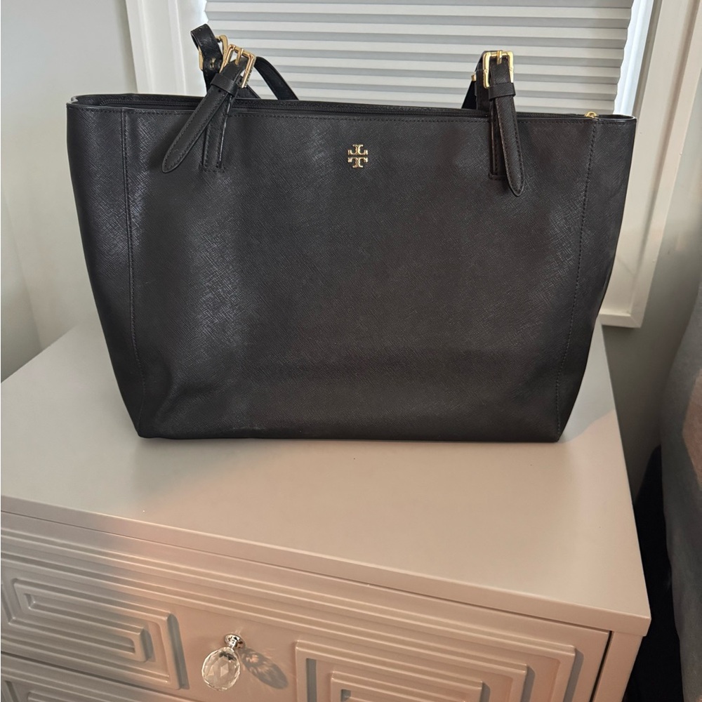 Tory Burch Black Leather Tote Bag